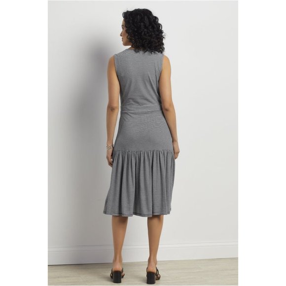 Womens Size Small Soft Surroundings Black White Claudia Faux Wrap Striped Dress - Picture 2 of 5